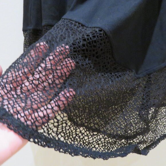 EILEEN FISHER Midi Stretch Jersey Tank Dress Lace Hem in Black Lagenlook Minimal - Picture 4 of 12